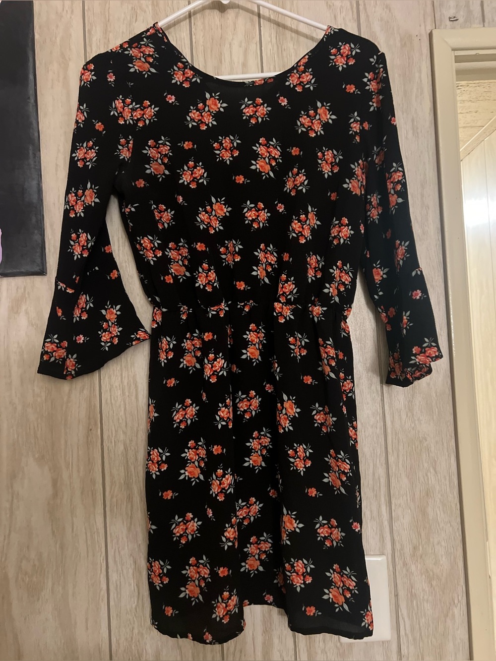 H&M Divided Black Dress with Red Flowers Size 6